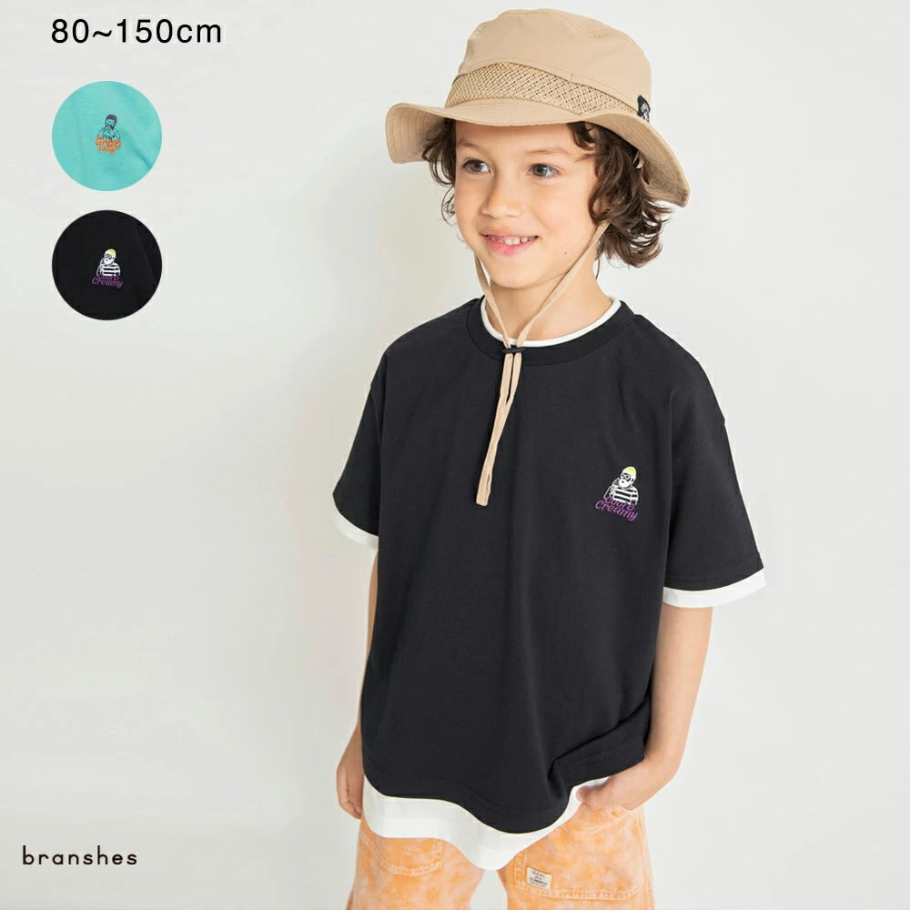 日本童裝 Branshes 假兩件刺繡短袖上衣 80-150cm 男童款 夏季 TOPS