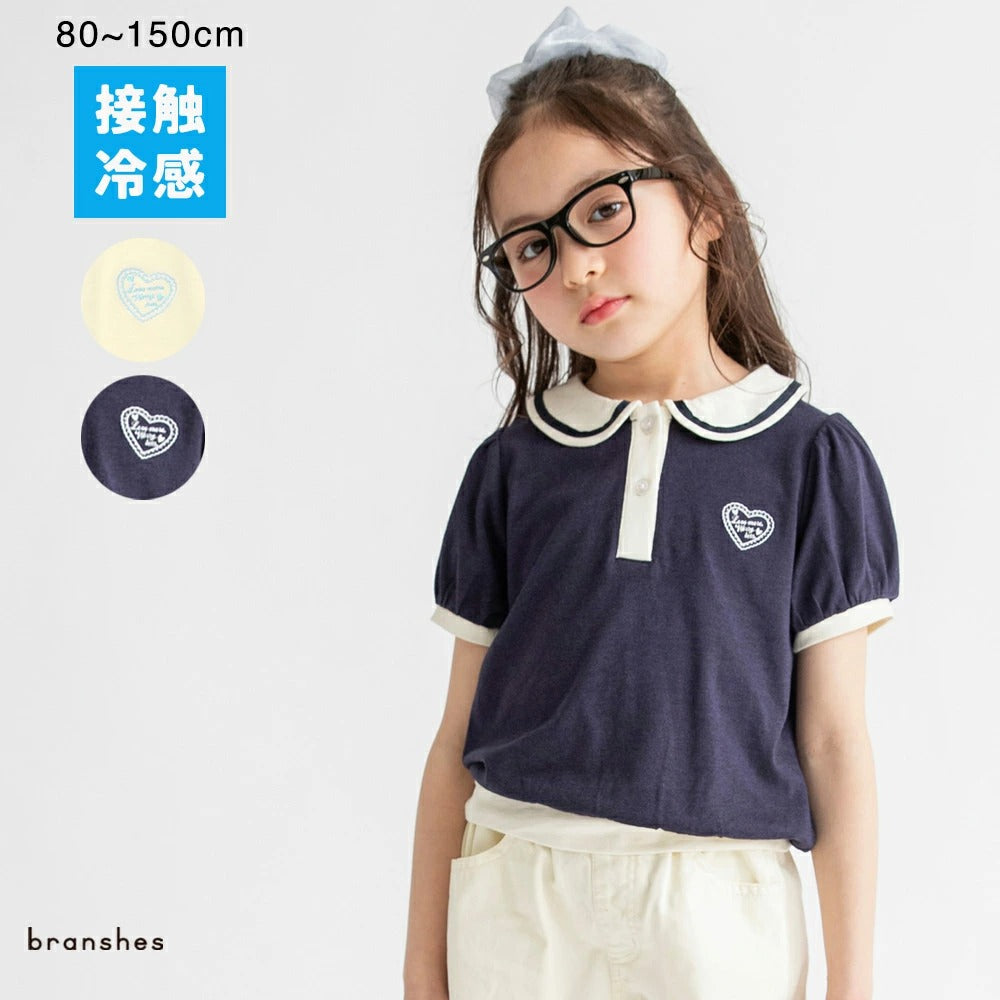 日本童裝 Branshes 接觸冷感 愛心刺繡Polo衫 80-150cm 女童款 夏季 TOPS