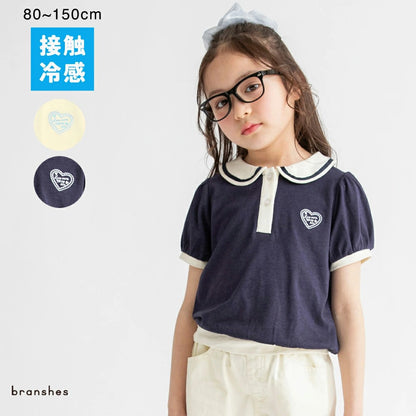 日本童裝 Branshes 接觸冷感 愛心刺繡Polo衫 80-150cm 女童款 夏季 TOPS