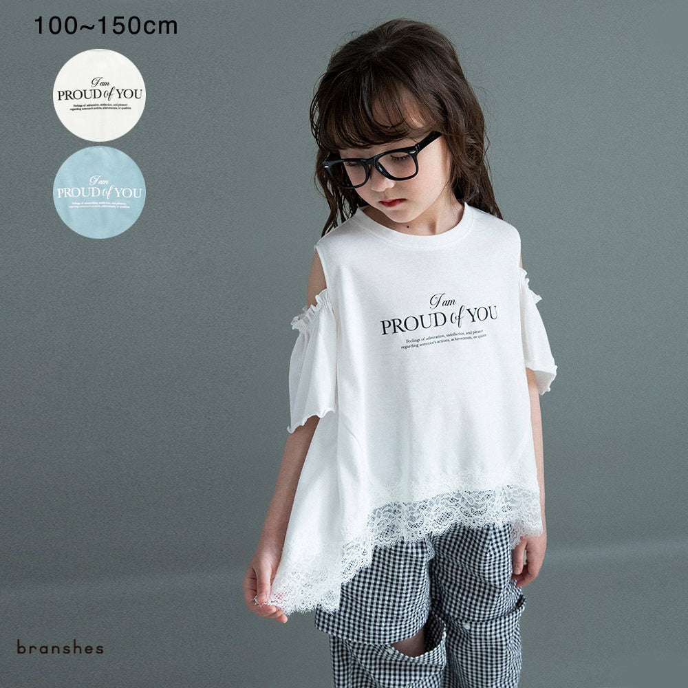 日本童裝 Branshes 蕾絲露肩上衣 100-150cm 女童款 夏季 TOPS