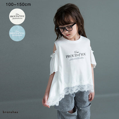 日本童裝 Branshes 蕾絲露肩上衣 100-150cm 女童款 夏季 TOPS