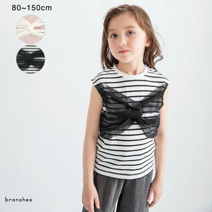 日本童裝 Branshes 薄紗邊法式袖上衣 80-150cm 女童款 夏季 TOPS