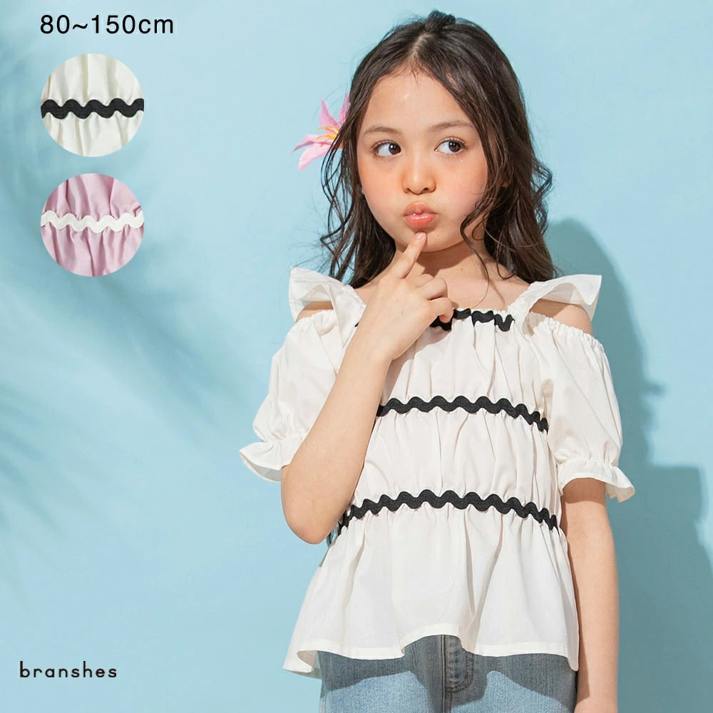 日本童裝 Branshes 露肩褶皺上衣 80-150cm 女童款 夏季 TOPS