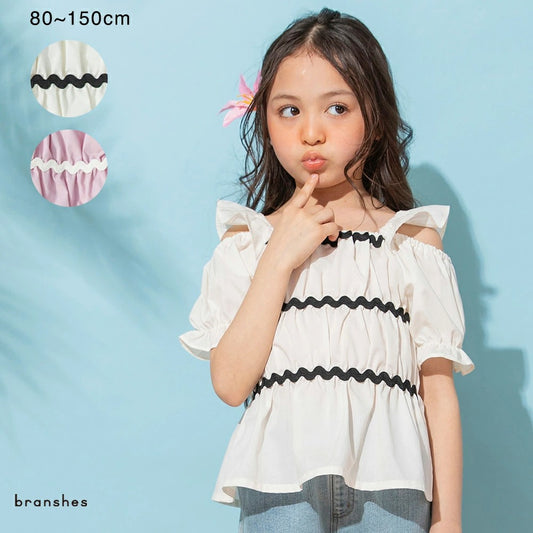 日本童裝 Branshes 露肩褶皺上衣 80-150cm 女童款 夏季 TOPS