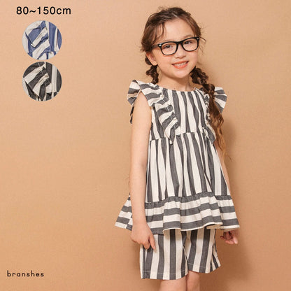 日本童裝 Branshes 染色條紋束腰上衣 80-150cm 女童款 夏季 TOPS
