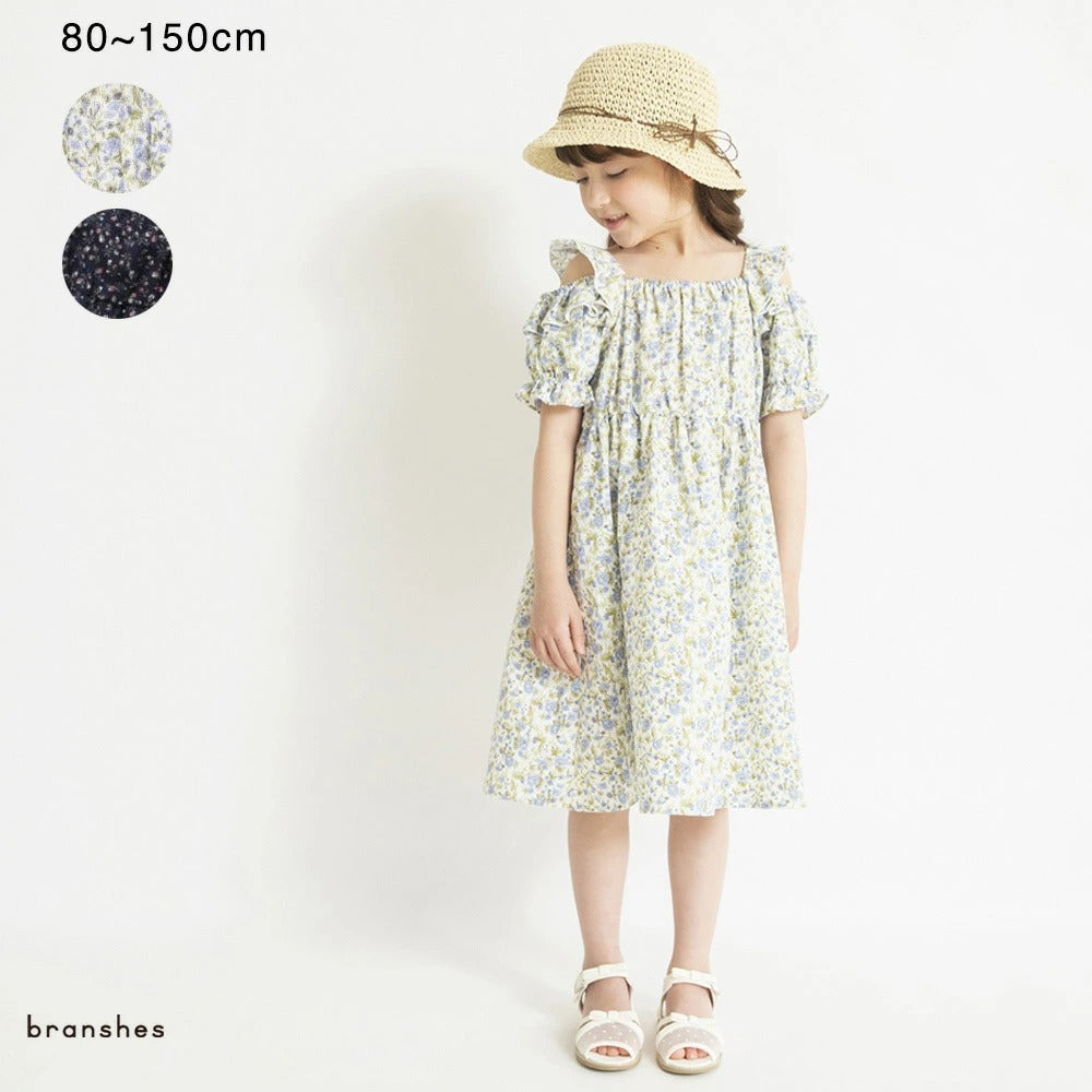 日本童裝 Branshes 碎花露肩連身裙 80-150cm 女童款 夏季 DRESSES