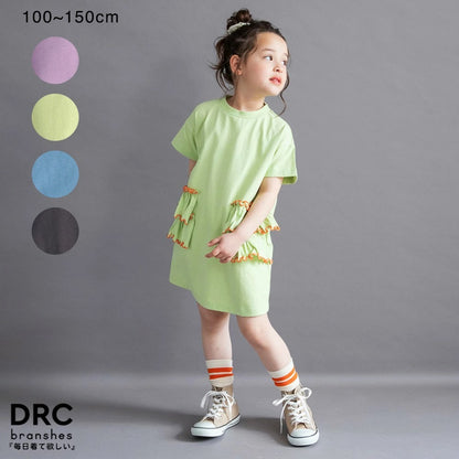 日本童裝 Branshes 撞色荷葉邊短袖連身裙 100-150cm 女童款 夏季 DRESSES