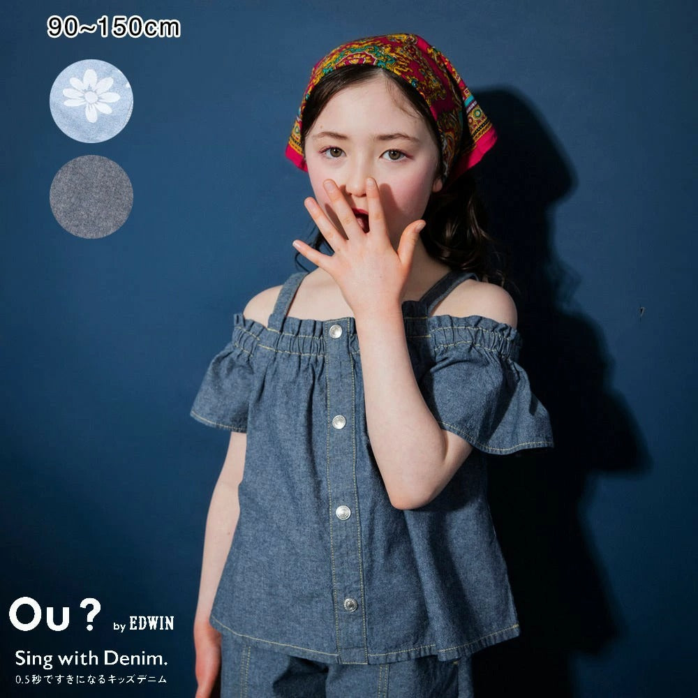日本童裝 Branshes【Ou? by EDWIN】露肩牛仔吊帶上衣 90-150cm 女童款 夏季 TOPS