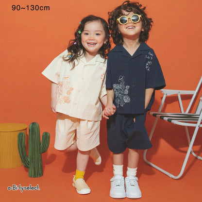 日本童裝 Branshes【aBity select.】開領刺繡短袖襯衫+短褲套裝 90-130cm 男童款/女童款 夏季 TOPS PANTS