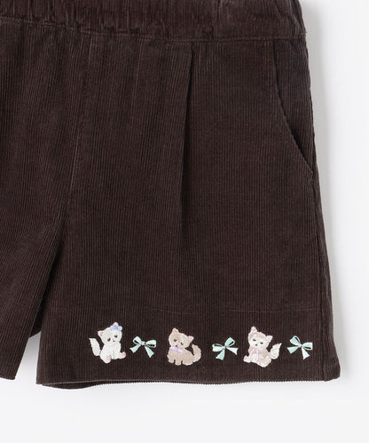 日本童裝 aF#a325 貓咪刺繡燈芯絨短褲 110-160cm 女童款 冬季 PANTS
