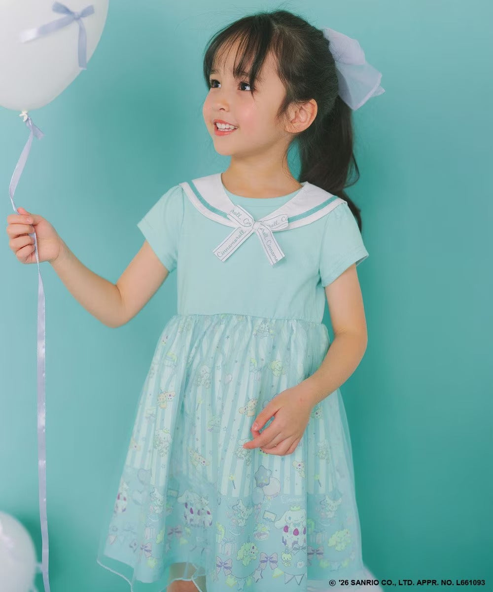 日本童裝 aF#a325 x Sanrio Cinnamoroll 2Way 領可拆 水手領連身裙 100-150cm 女童款 夏季 DRESSES