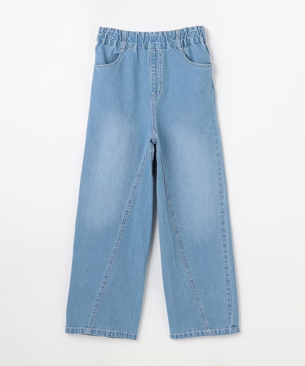 日本童裝 aF#a325 刺繡闊腳牛仔長褲 110-160cm 女童款 夏季 PANTS