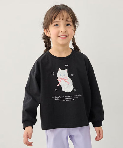 日本童裝 aF#a325 貓貓印花上衣 90-150cm 女童款 春季 TOPS