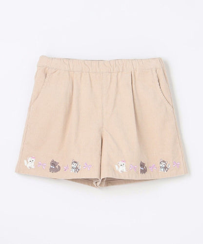 日本童裝 aF#a325 貓咪刺繡燈芯絨短褲 110-160cm 女童款 冬季 PANTS