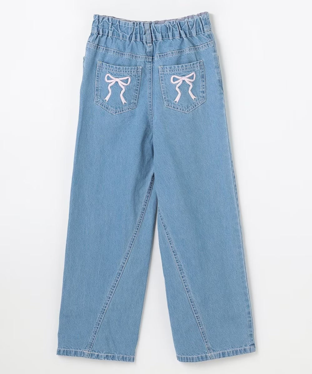 日本童裝 aF#a325 刺繡闊腳牛仔長褲 110-160cm 女童款 夏季 PANTS