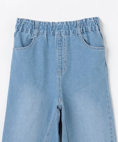 日本童裝 aF#a325 刺繡闊腳牛仔長褲 110-160cm 女童款 夏季 PANTS