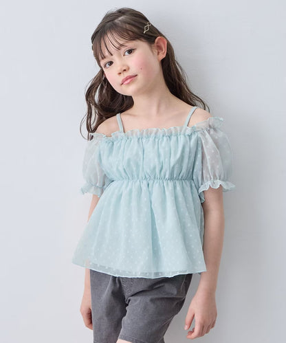 日本童裝 aF#a325 2Way 吊帶露肩上衣 110-160cm 女童款 夏季 TOPS