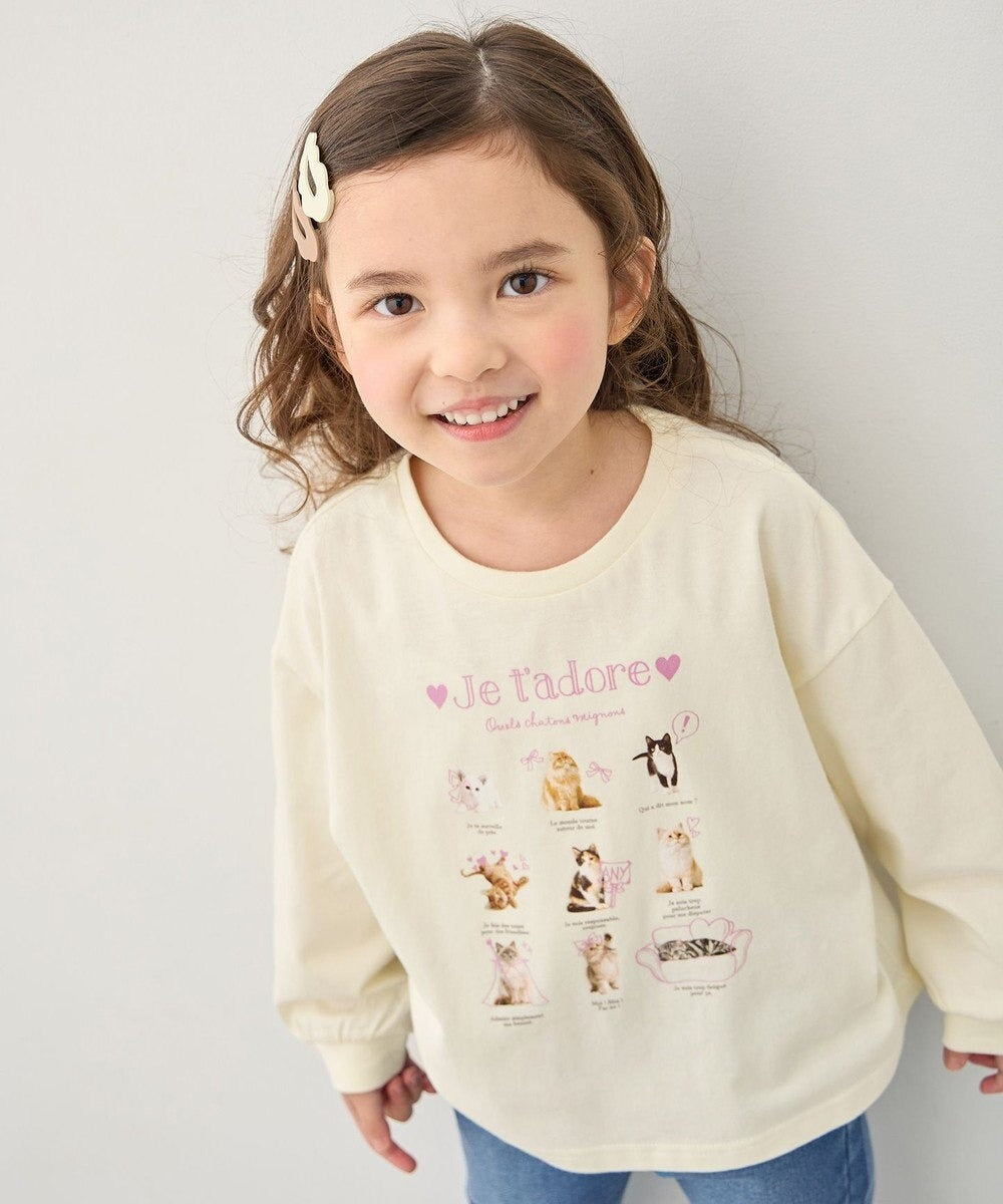 日本童裝 aF#a325 貓貓印花上衣 90-150cm 女童款 春季 TOPS