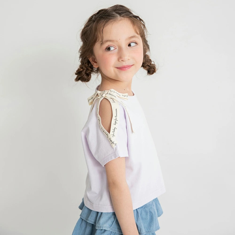 日本童裝 Branshes 蝴蝶結露肩上衣 80-150cm 女童款 夏季 TOPS