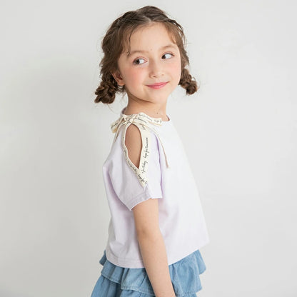日本童裝 Branshes 蝴蝶結露肩上衣 80-150cm 女童款 夏季 TOPS