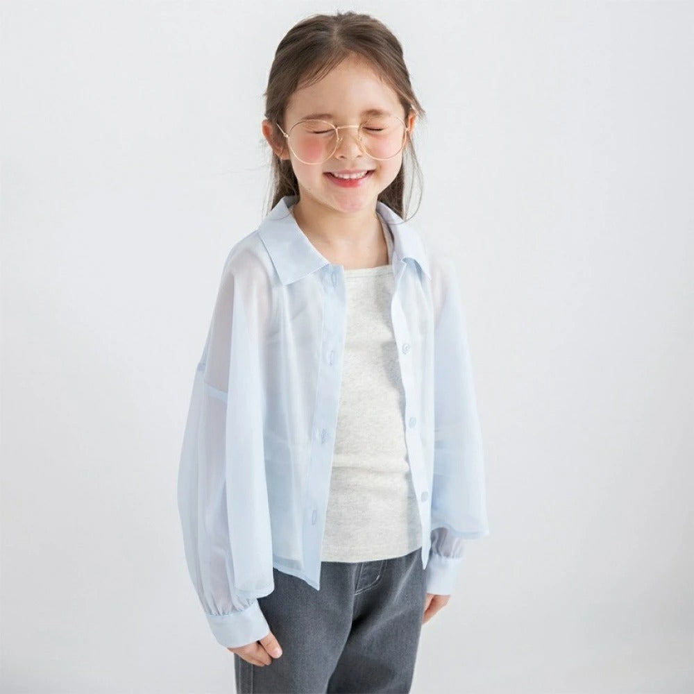 日本童裝 Branshes 薄紗長袖襯衫 80-150cm 女童款 夏季 TOPS OUTERWEAR