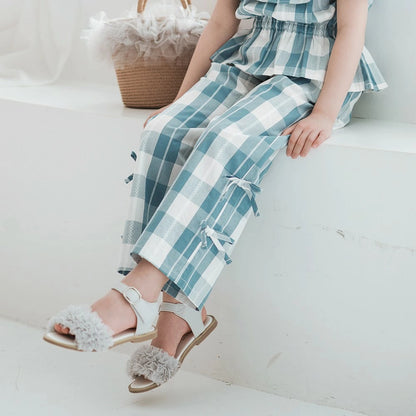 日本童裝 Branshes 格紋緞帶長褲 80-150cm 女童款 夏季 PANTS