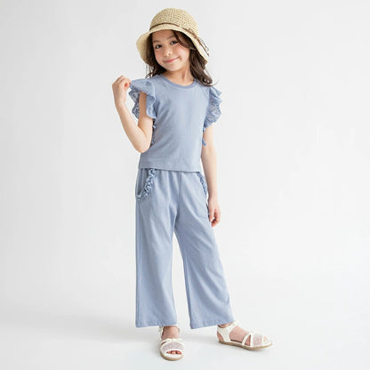 日本童裝 Branshes 荷葉邊袖上衣長褲套裝 80-150cm 女童款 夏季 PANTS
