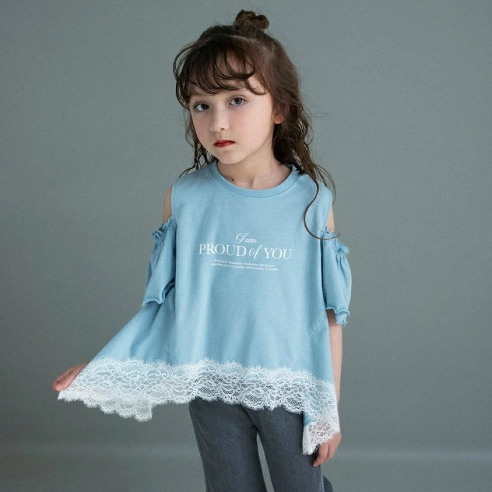 日本童裝 Branshes 蕾絲露肩上衣 100-150cm 女童款 夏季 TOPS