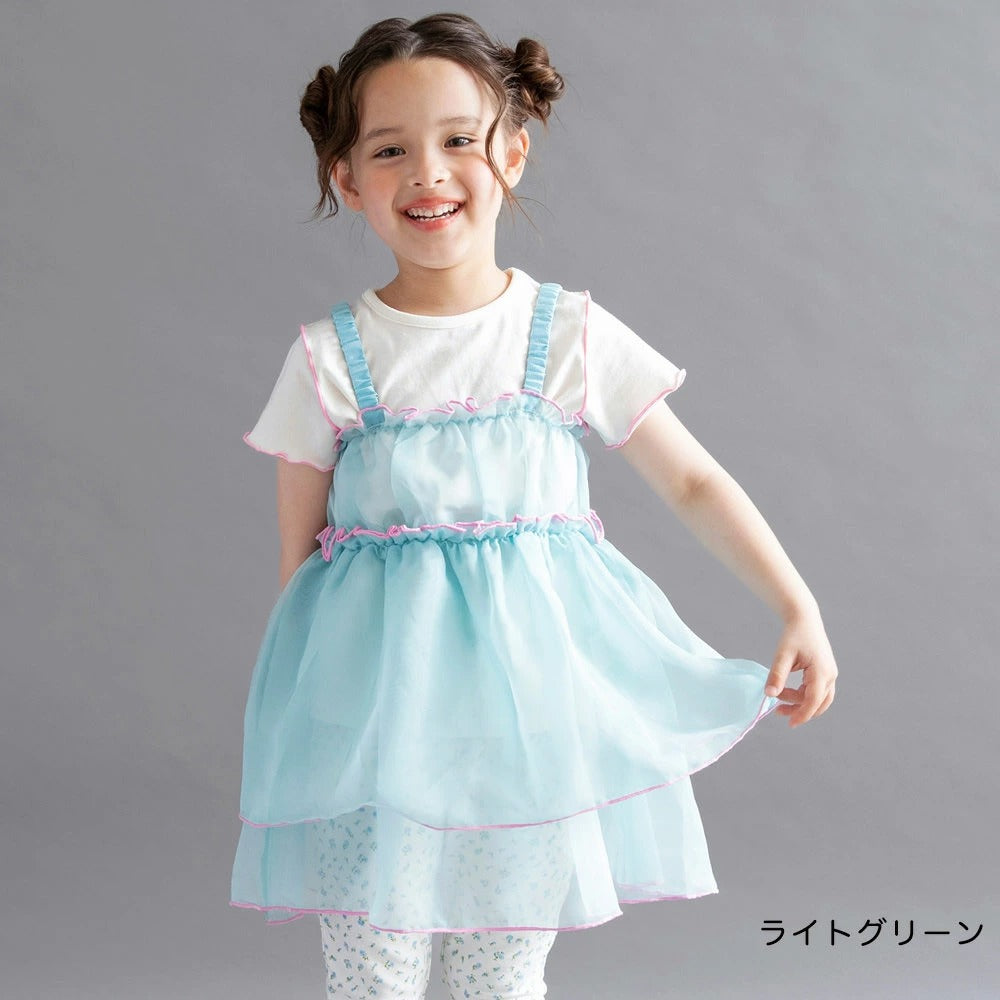 日本童裝 Branshes 透薄紗吊帶裙+短袖上衣套裝 100-150cm 女童款 夏季 TOPS DRESSES