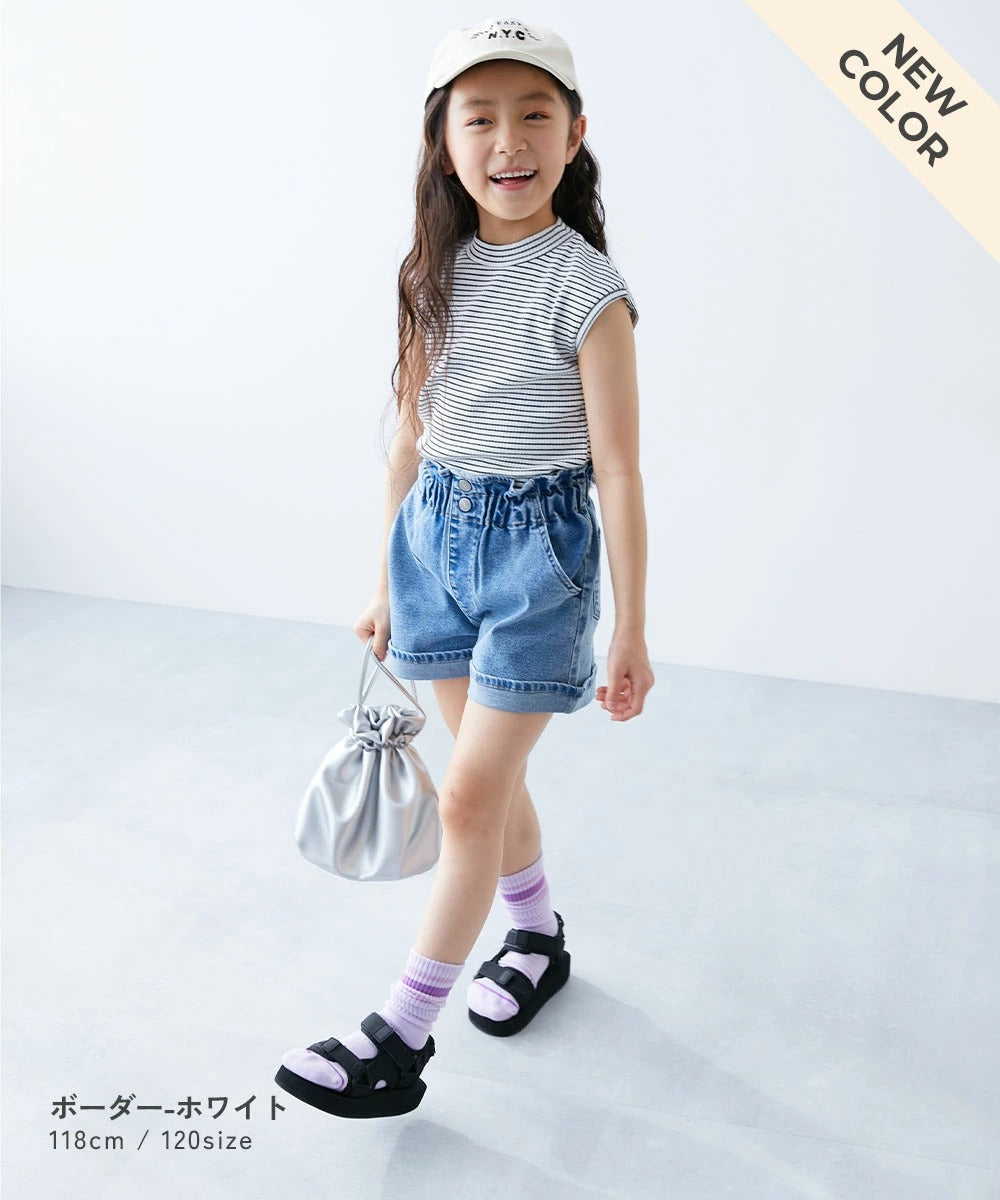 日本童裝 dev!rock 法式袖羅紋短袖上衣 100-160cm 女童款 夏季 TOPS