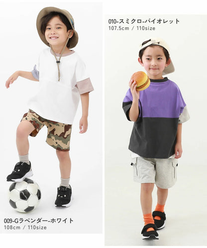 日本童裝 dev!rock 耐穿 耐洗不易變形 撞色拼接短袖上衣 80-160cm 男童款/女童款 TOPS 夏季