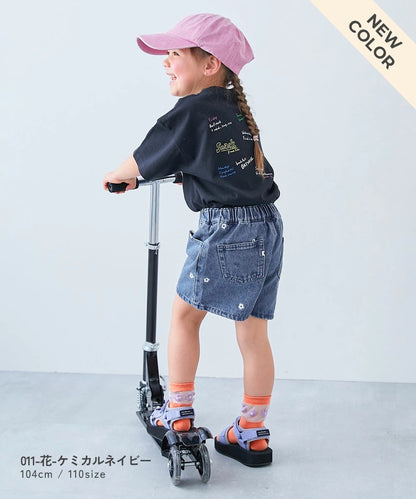 日本童裝 dev!rock 愛心花朵刺繡牛仔短褲 100-160cm 女童款 夏季 PANTS