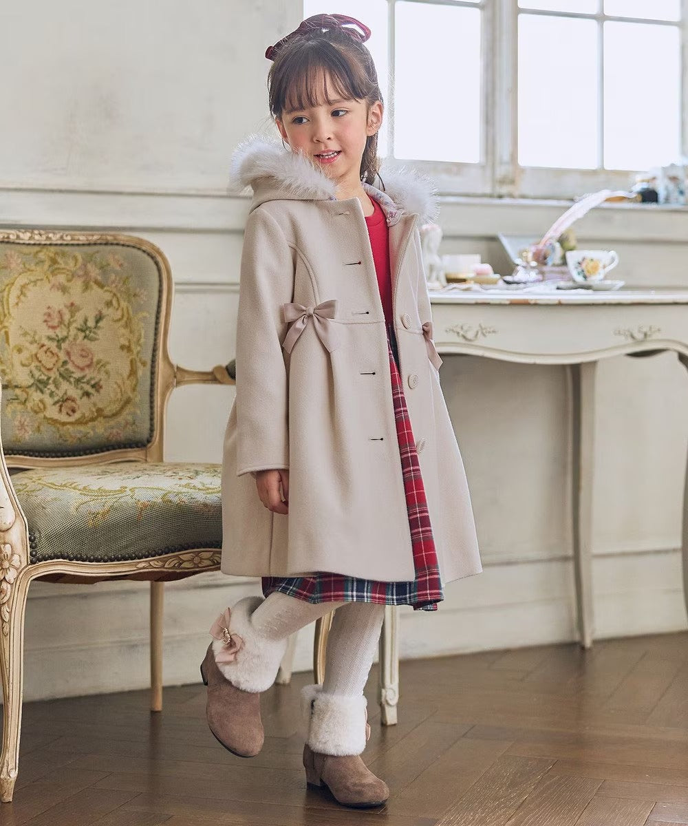 日本童裝 aF#a325 格紋拼接連衣裙 110-150cm 女童款 冬季 DRESSES 聖誕紅/新年紅