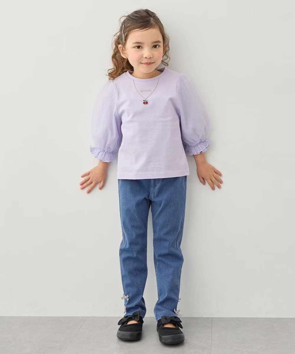 日本童裝 aF#a325 薄紗七分袖上衣 100-150cm 女童款 夏季 TOPS