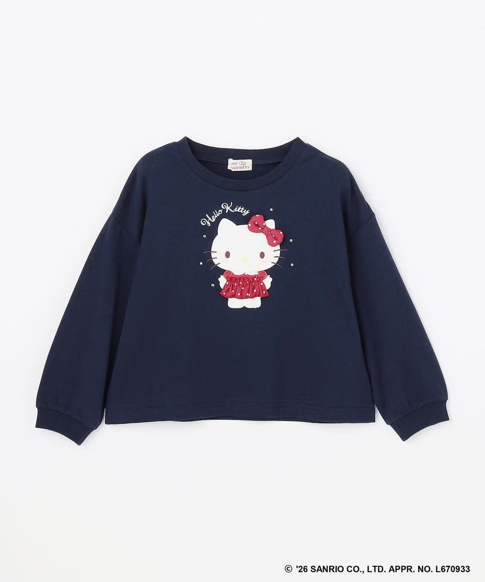 日本童裝 ANY#26 x Sanrio Hello Kitty 貼花長袖上衣 110-150cm 女童款 秋季 TOPS 聖誕紅/新年紅