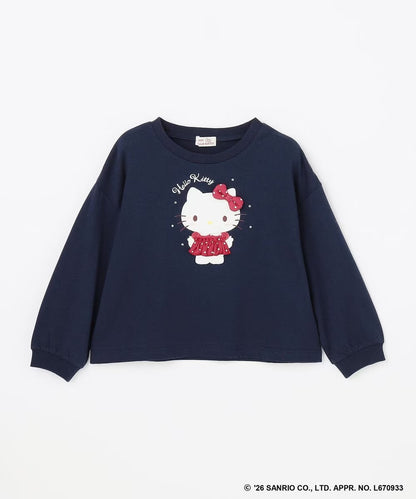 日本童裝 ANY#26 x Sanrio Hello Kitty 貼花長袖上衣 110-150cm 女童款 秋季 TOPS 聖誕紅/新年紅