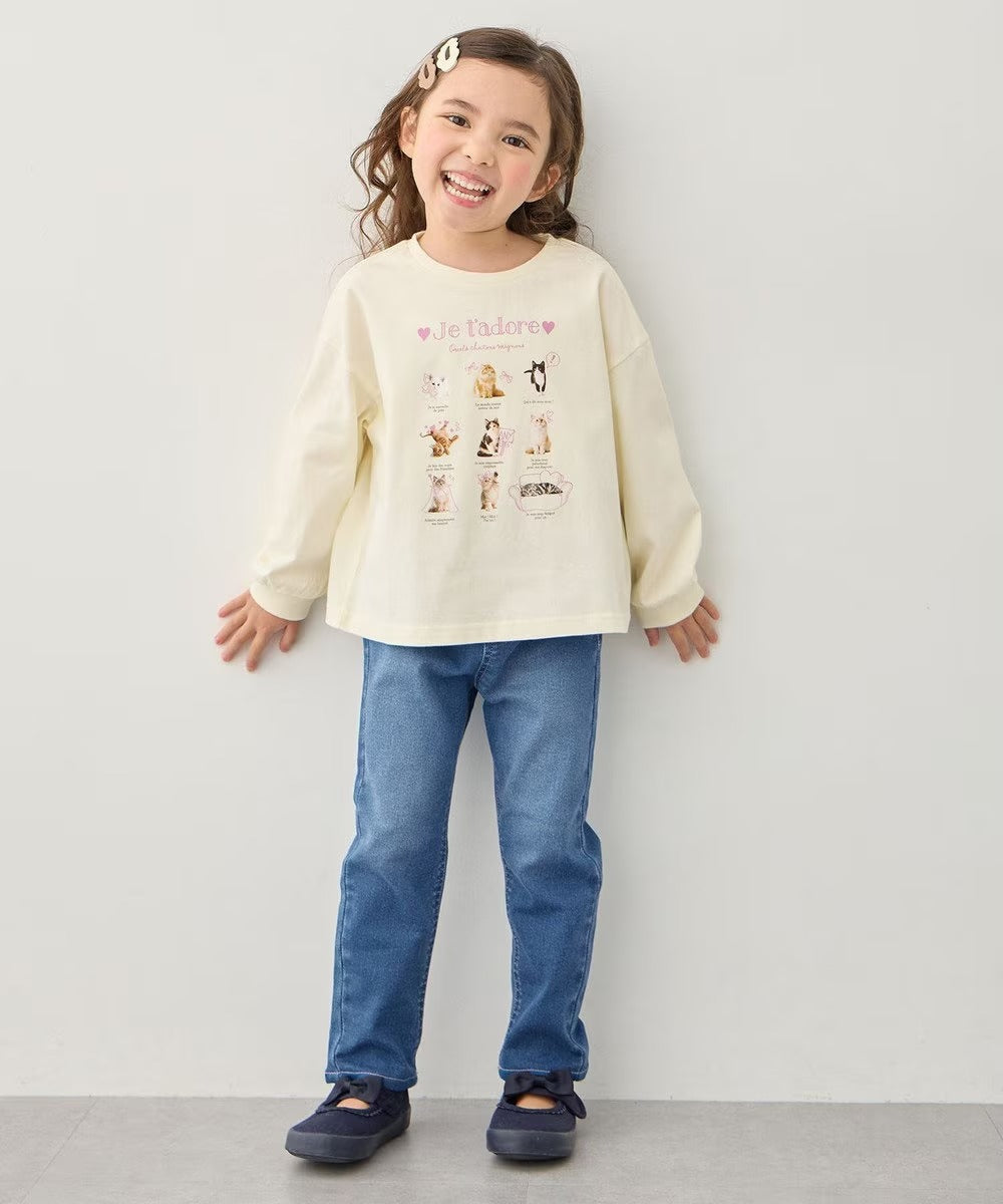 日本童裝 aF#a325 貓貓印花上衣 90-150cm 女童款 春季 TOPS