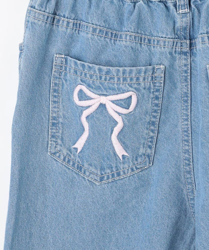 日本童裝 aF#a325 刺繡闊腳牛仔長褲 110-160cm 女童款 夏季 PANTS