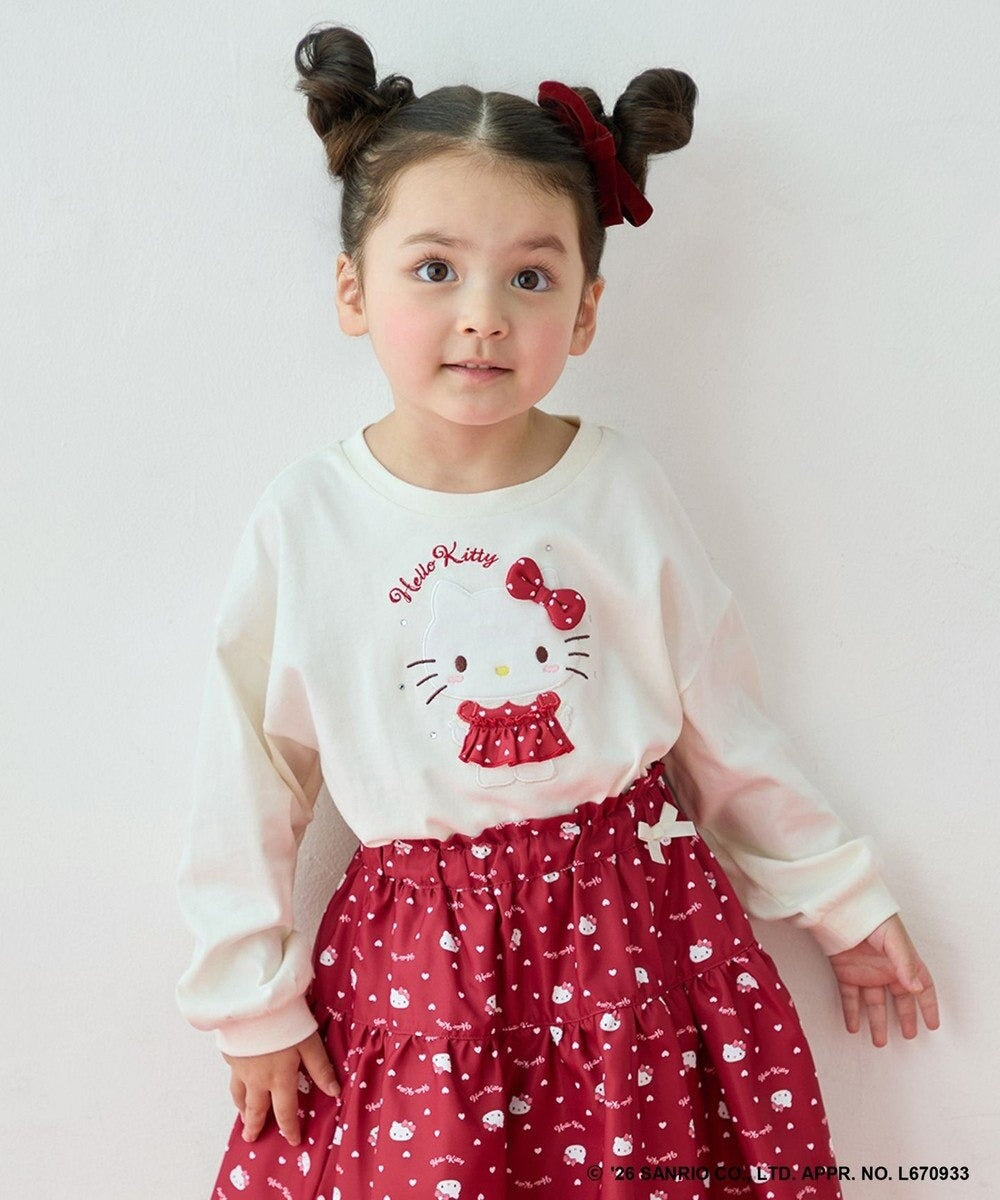 日本童裝 ANY#26 x Sanrio Hello Kitty 貼花長袖上衣 110-150cm 女童款 秋季 TOPS 聖誕紅/新年紅