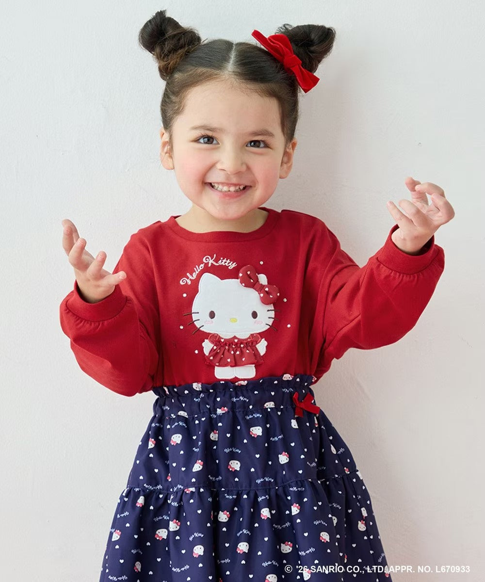 日本童裝 ANY#26 x Sanrio Hello Kitty 貼花長袖上衣 110-150cm 女童款 秋季 TOPS 聖誕紅/新年紅