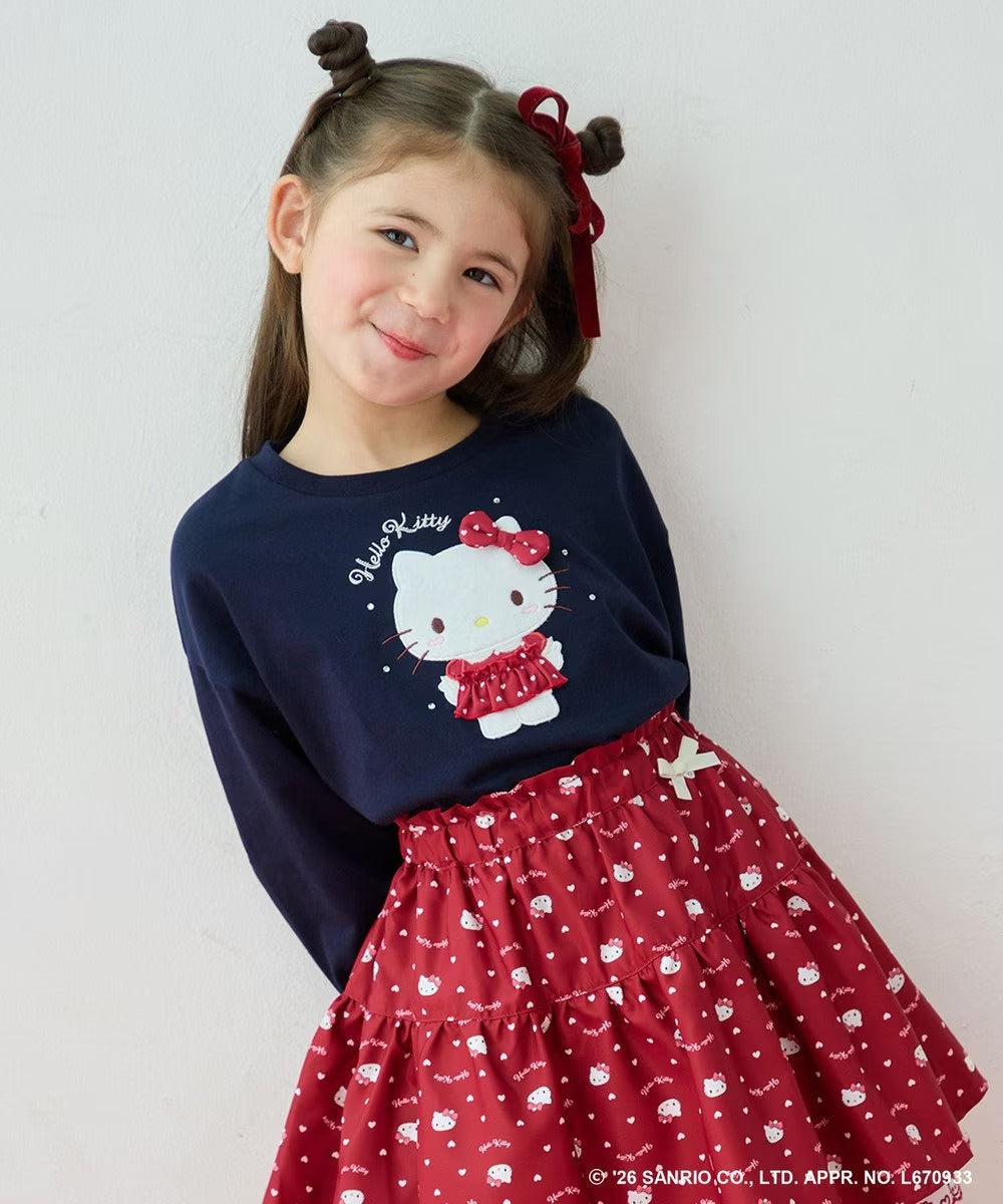 日本童裝 ANY#26 x Sanrio Hello Kitty 貼花長袖上衣 110-150cm 女童款 秋季 TOPS 聖誕紅/新年紅