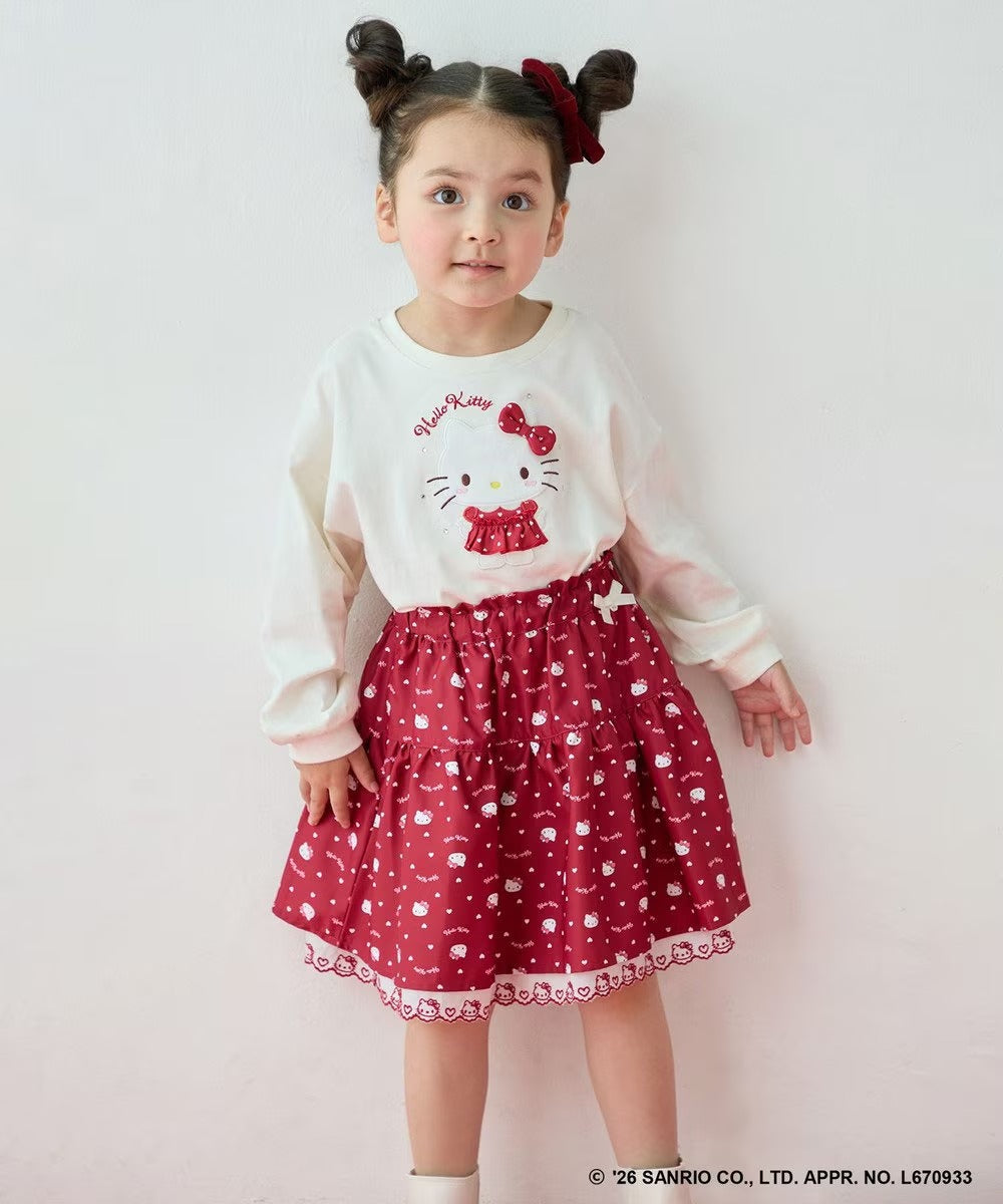 日本童裝 ANY#26 x Sanrio Hello Kitty 印花蕾絲刺繡半身裙 110-150cm 女童款 秋季 SKIRTS 聖誕紅/新年紅