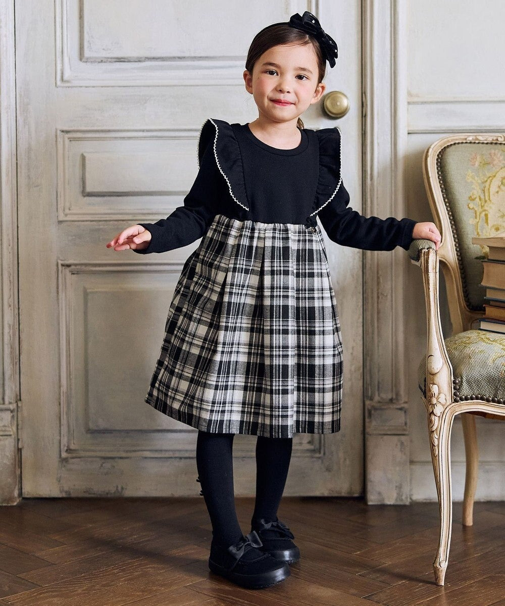 日本童裝 aF#a325 格紋拼接連衣裙 110-150cm 女童款 冬季 DRESSES 聖誕紅/新年紅