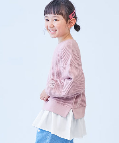 日本童裝 dev!rock 彈性華夫格拼接上衣 100-160cm 女童款 冬季 TOPS