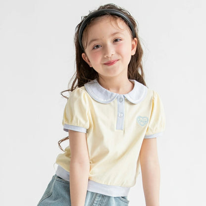日本童裝 Branshes 接觸冷感 愛心刺繡Polo衫 80-150cm 女童款 夏季 TOPS