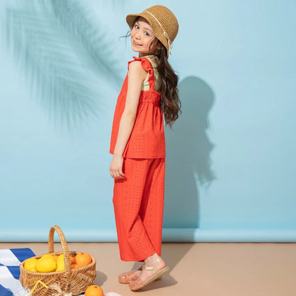 日本童裝 Branshes 提花度假風兩件套裝 80-150cm 女童款 夏季 TOPS PANTS