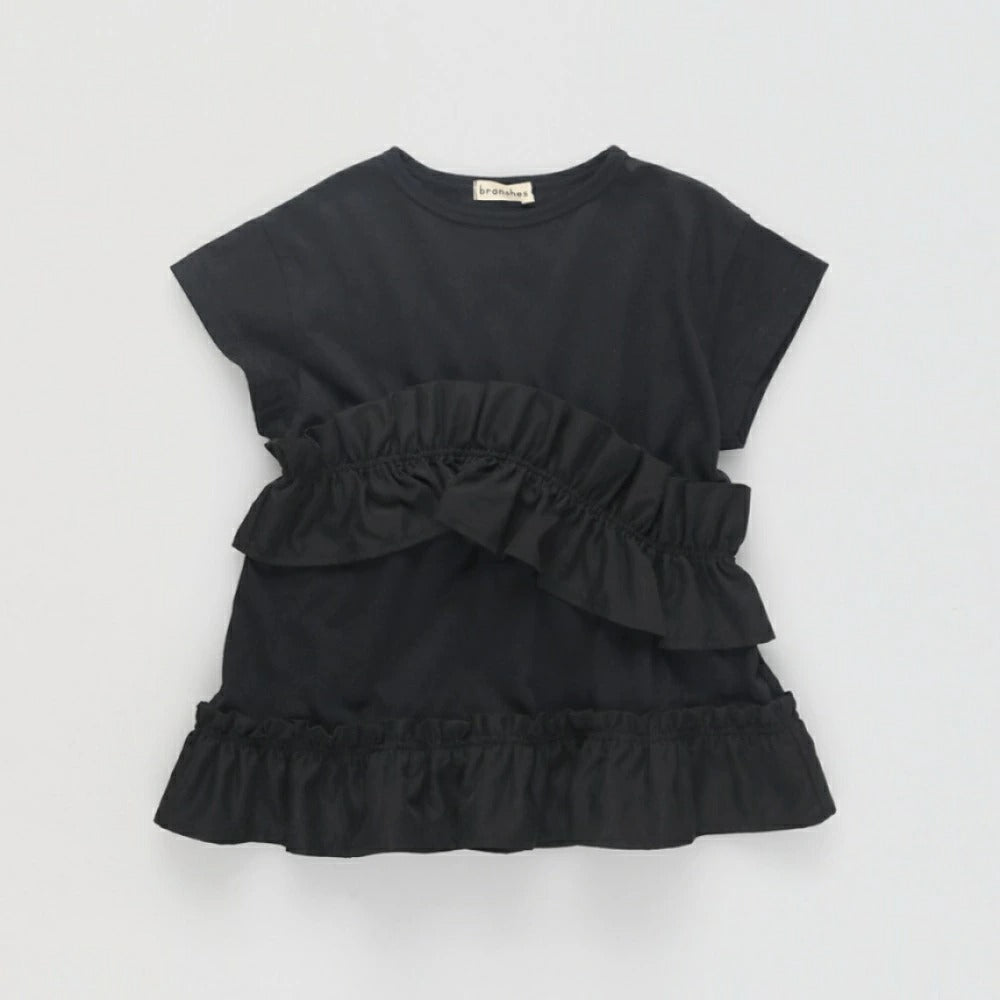 日本童裝 Branshes褶皺荷葉邊上衣 100-150cm 女童款 夏季 TOPS