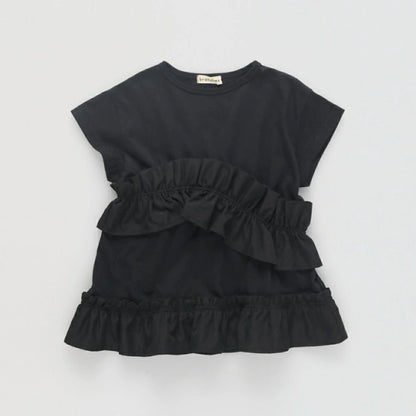 日本童裝 Branshes褶皺荷葉邊上衣 100-150cm 女童款 夏季 TOPS