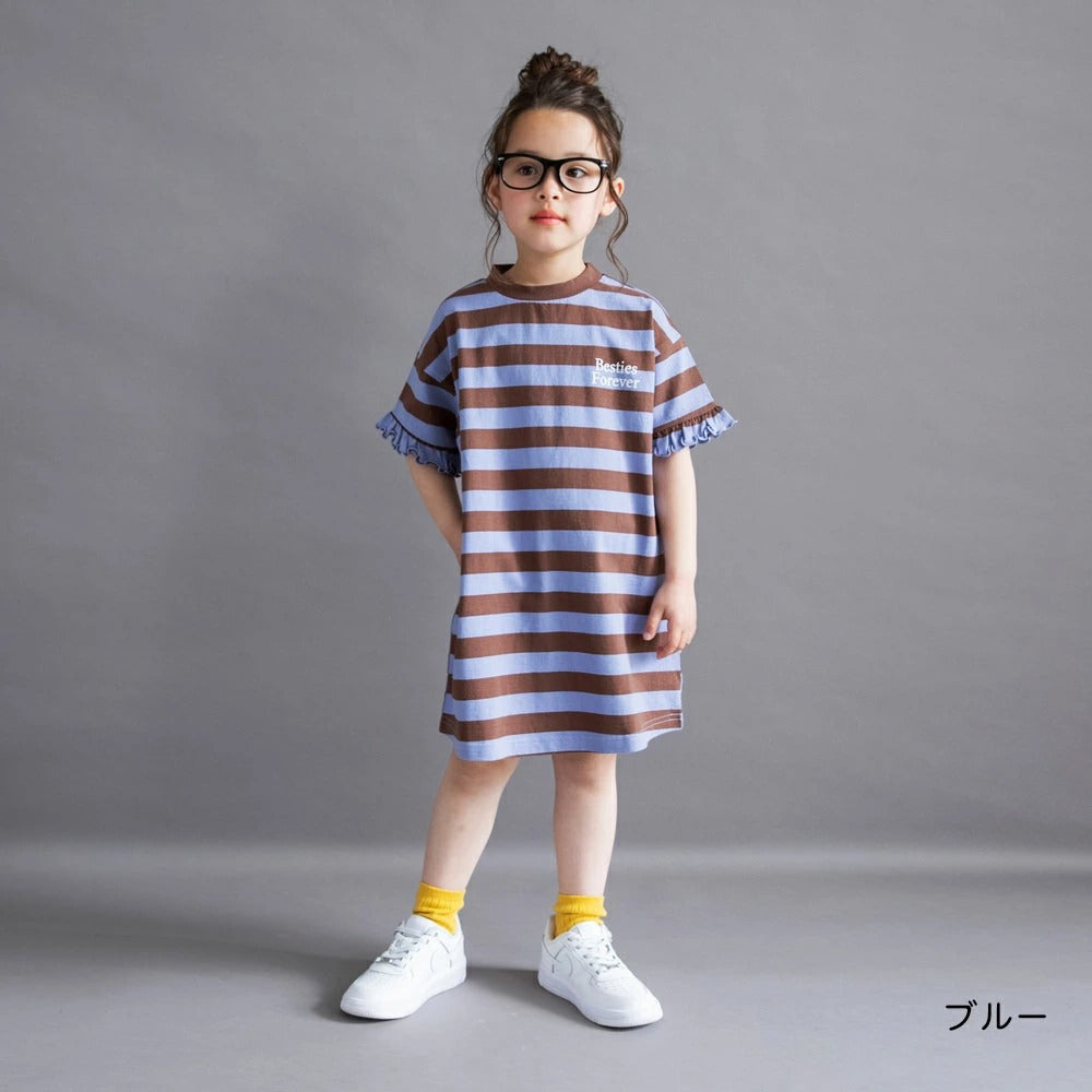 日本童裝 Branshes 花邊裙間條T裙 100-150cm 女童款 夏季 DRESSES