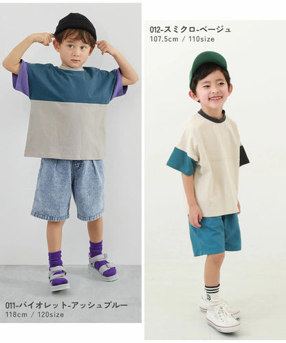 日本童裝 dev!rock 耐穿 耐洗不易變形 撞色拼接短袖上衣 80-160cm 男童款/女童款 TOPS 夏季